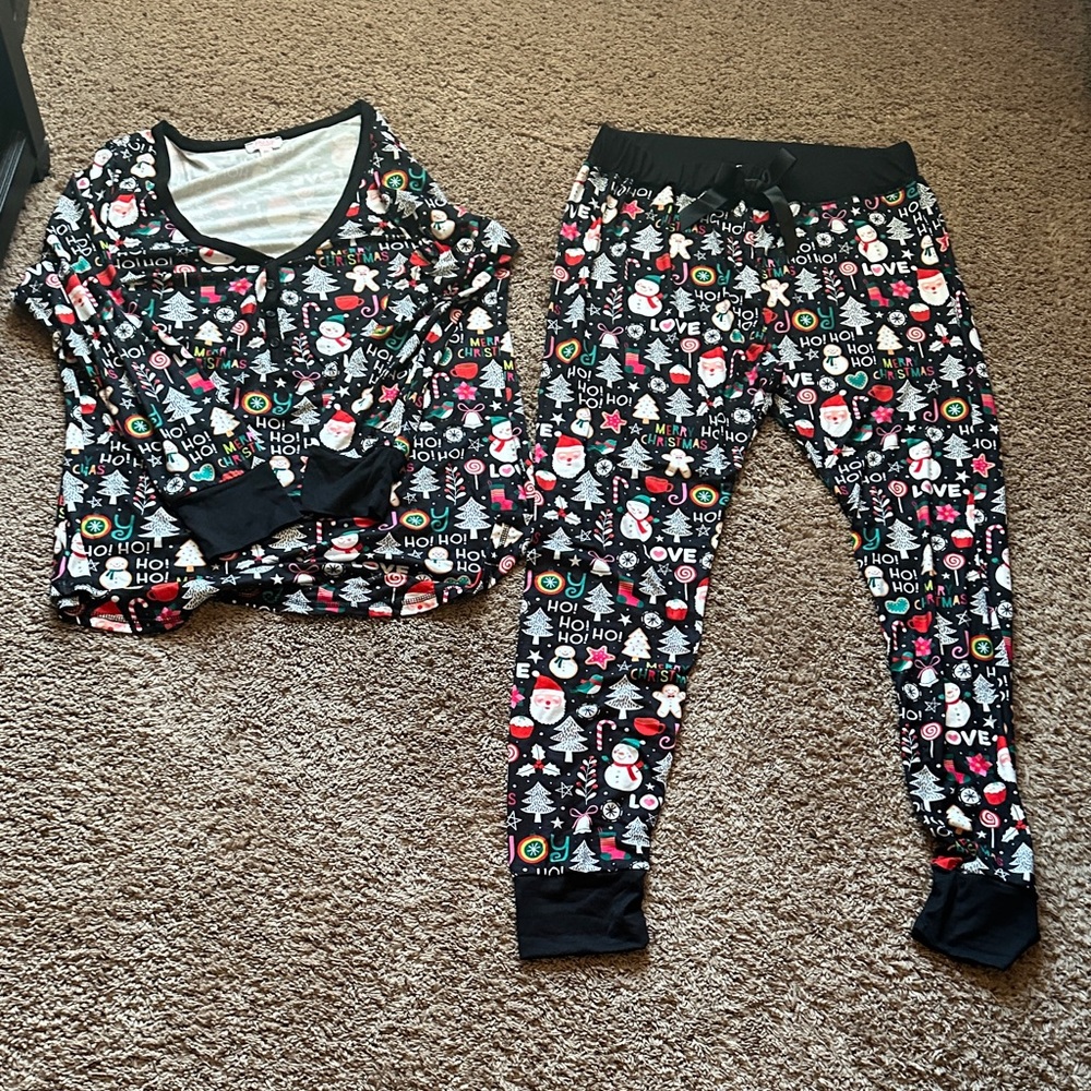 Festive Pajamas - Black with Colorful Holiday Print